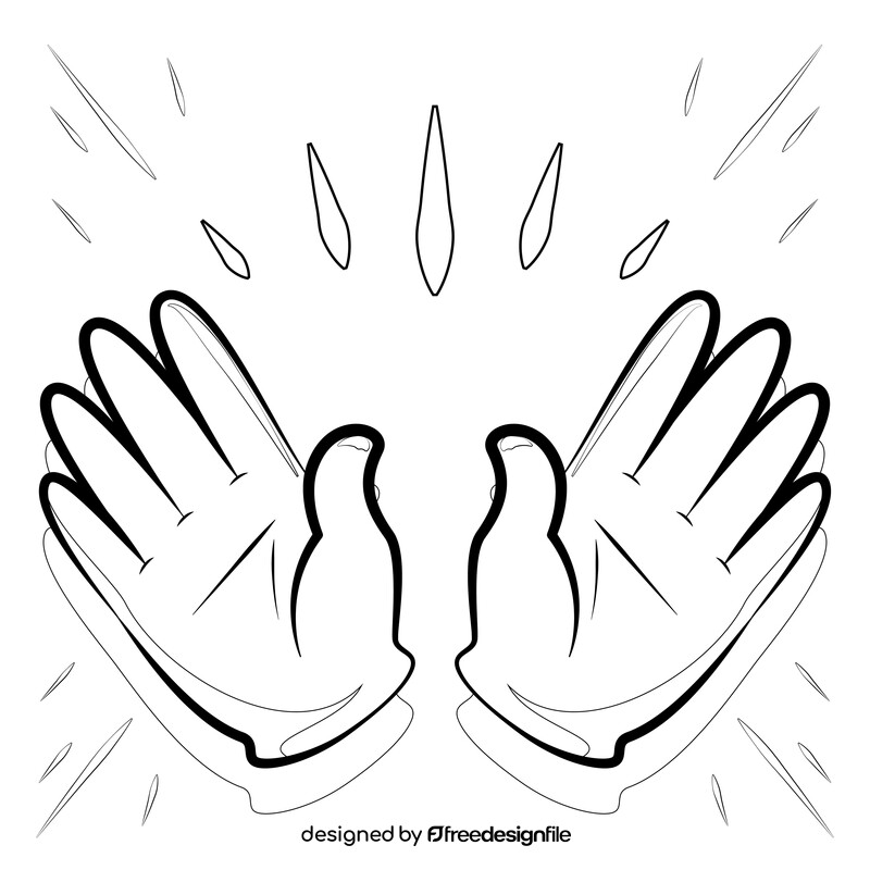 Open hands, raising hands emoji, emoticon black and white vector