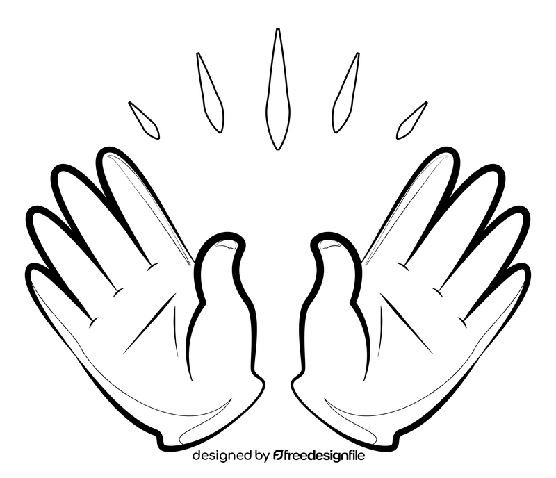 Open hands, raising hands emoji, emoticon drawing black and white clipart