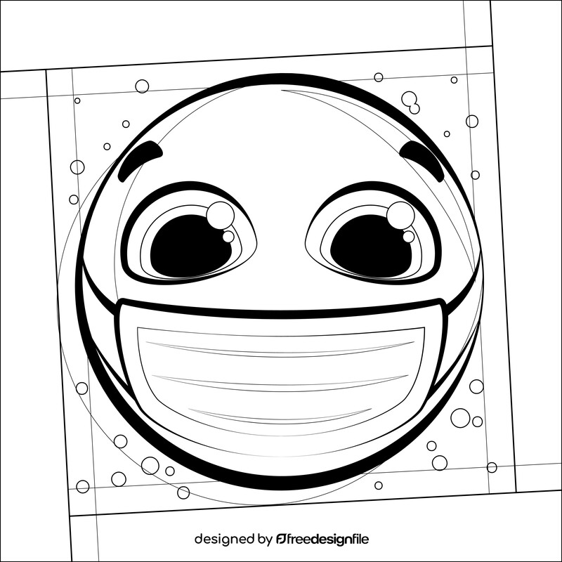 Masked emoji, emoticon, smiley black and white vector