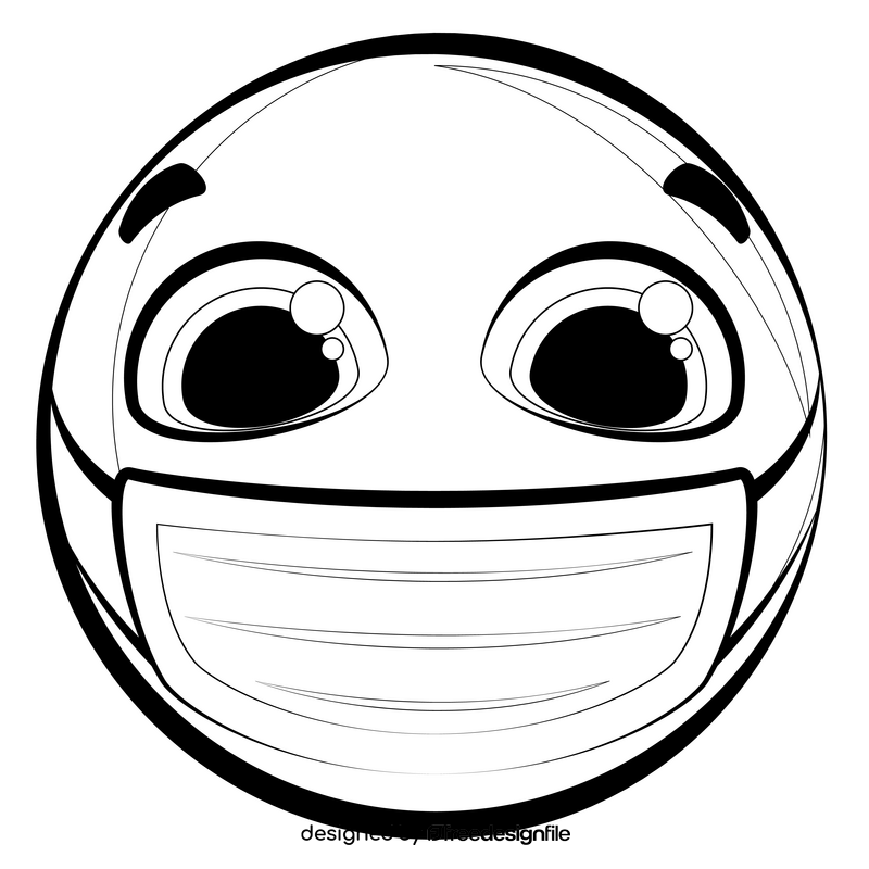 Masked emoji, emoticon, smiley drawing black and white clipart