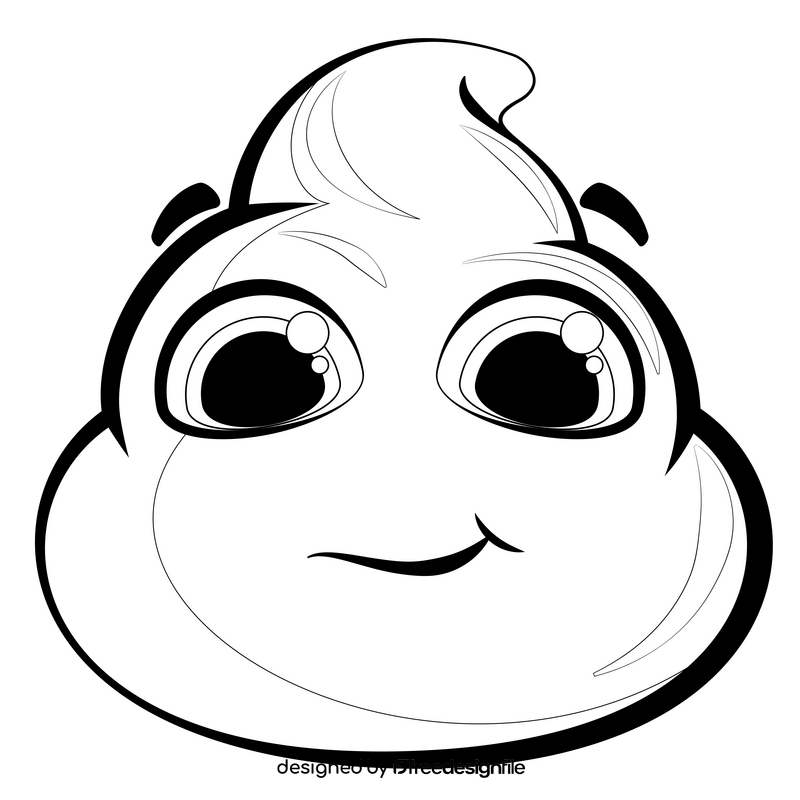 Poop emoji, emoticon, smiley drawing black and white clipart