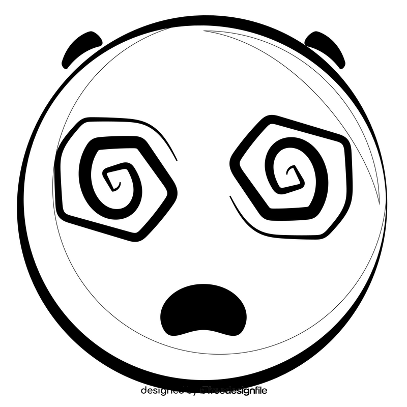 Spiral eyes emoji, emoticon, smiley drawing black and white clipart