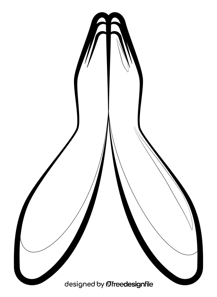 Prayer, folded hands emoji, emoticon drawing black and white clipart