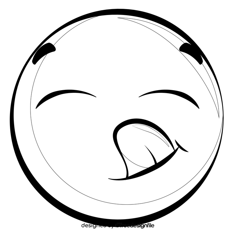 Tongue out emoji, emoticon, smiley drawing black and white clipart