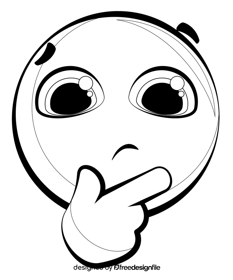 Thinking emoji, emoticon, smiley drawing black and white clipart