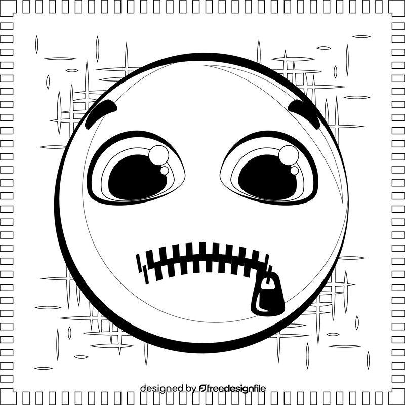 Zipped mouth emoji, emoticon, smiley black and white vector