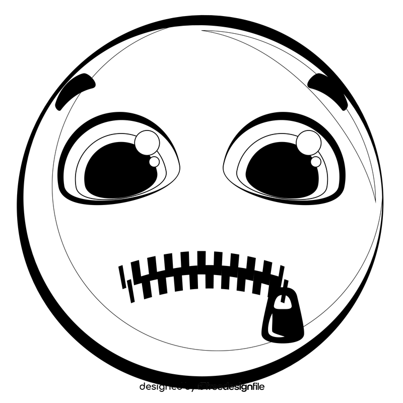 Zipped mouth emoji, emoticon, smiley drawing black and white clipart