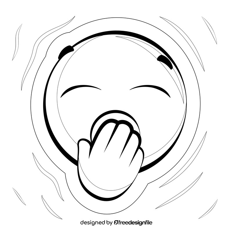Yawning emoji, emoticon, smiley black and white vector