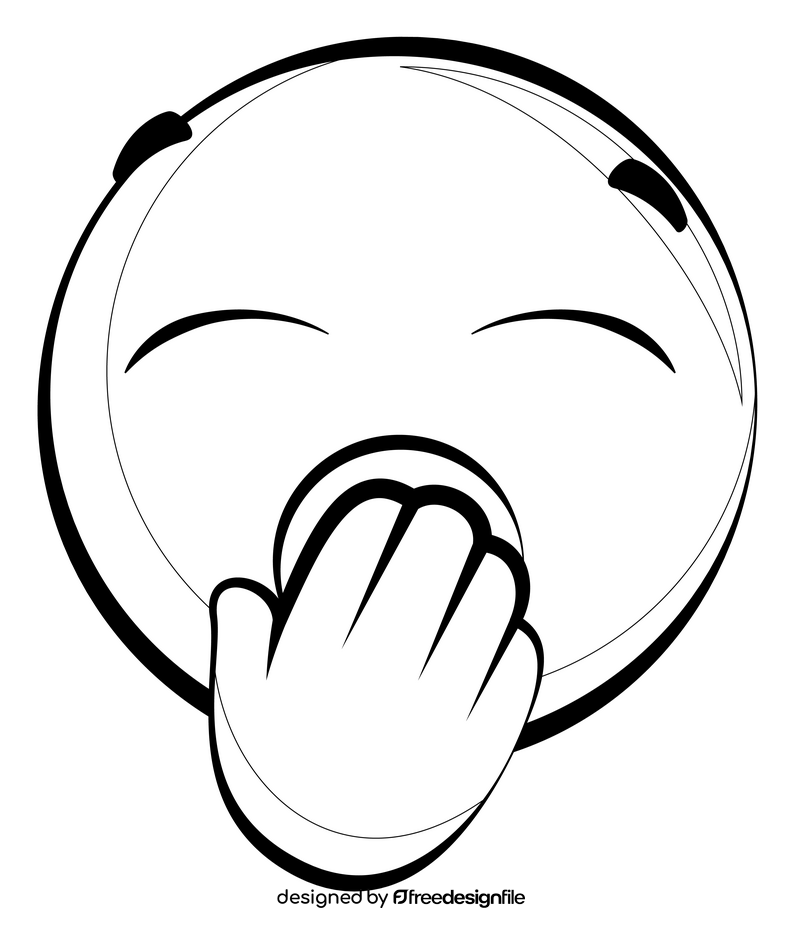 Yawning emoji, emoticon, smiley drawing black and white clipart