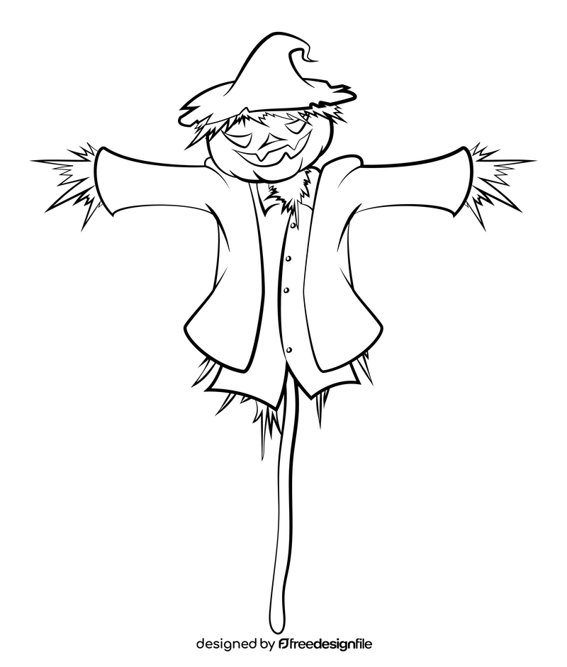 Halloween scarecrow drawing black and white clipart