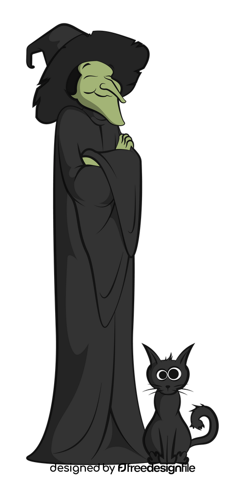 Witch and black cat clipart