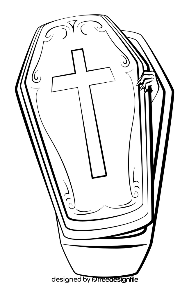 Vampire coffin drawing black and white clipart