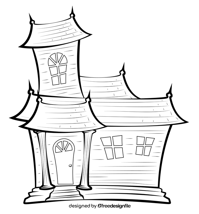 Halloween haunted house drawing black and white clipart