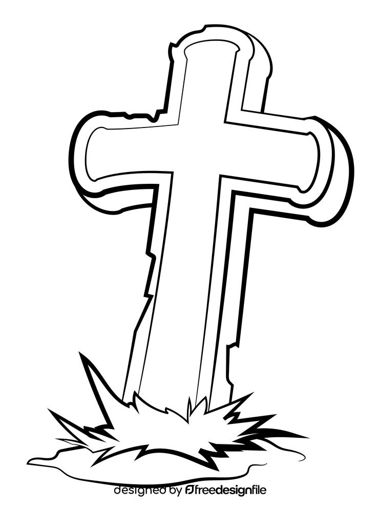 Tombstone cross drawing black and white clipart