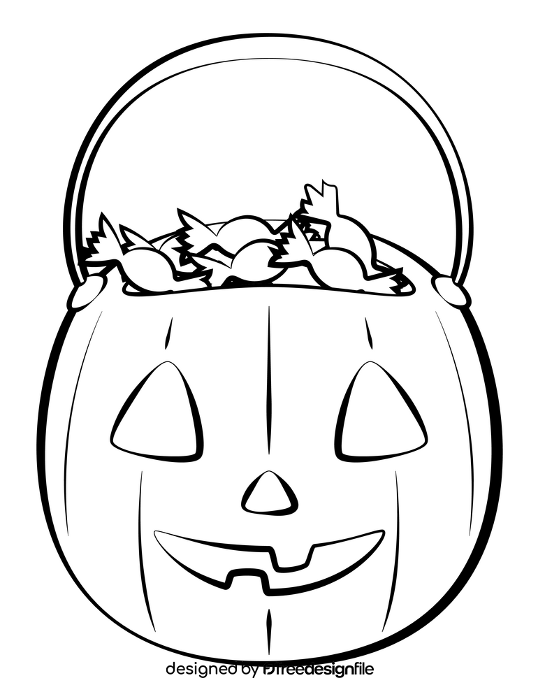Halloween candy bucket drawing black and white clipart