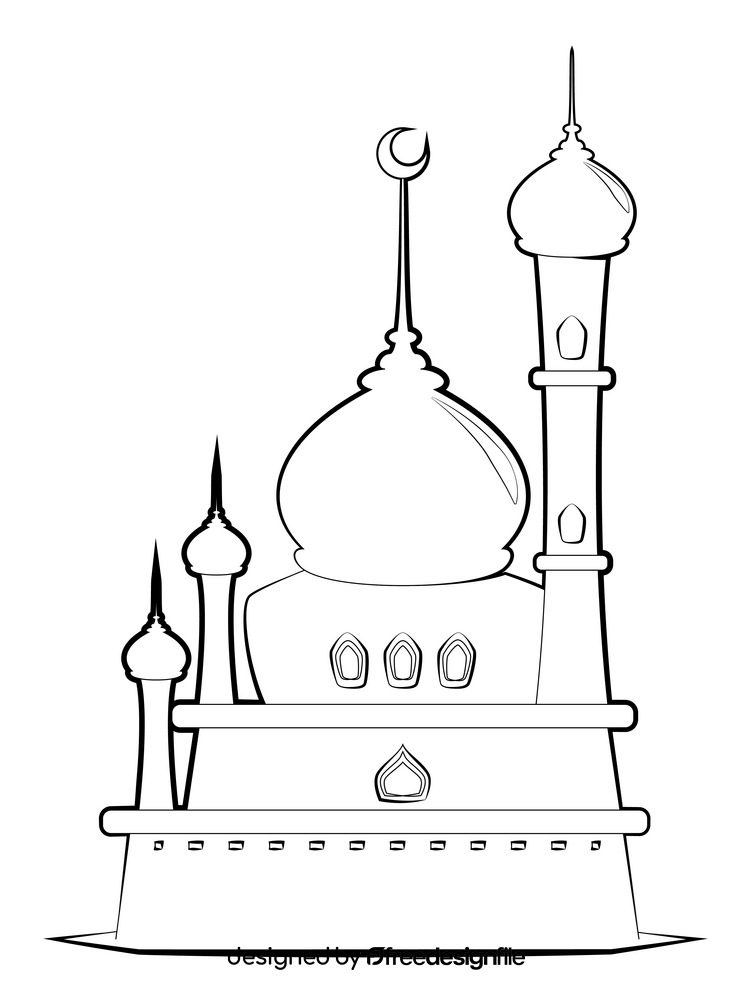 Mosque drawing black and white clipart