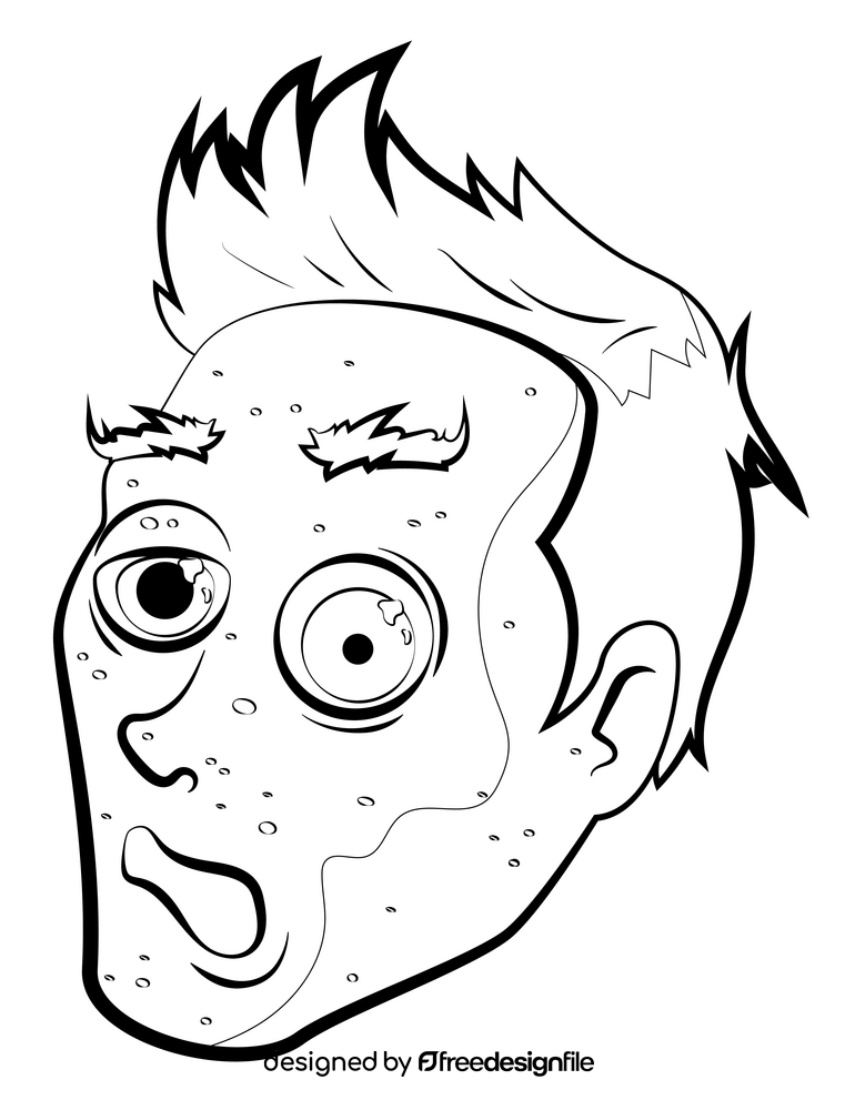Zombie head drawing black and white clipart
