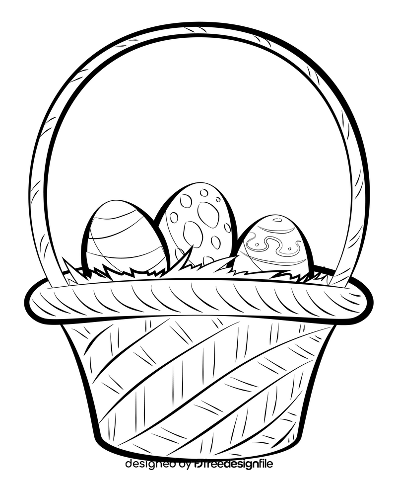 Easter basket with eggs drawing black and white clipart