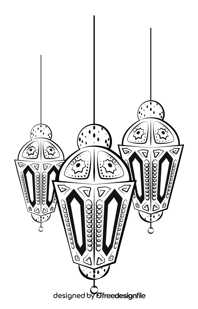 Islamic lanterns drawing black and white clipart