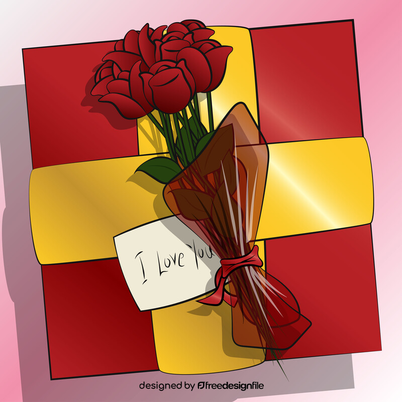 Red rose bouquet and gift box for valentines day vector