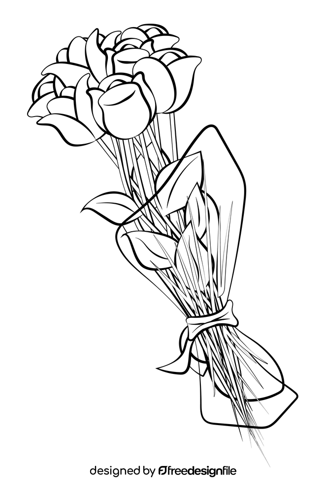 Red rose bouquet drawing black and white clipart