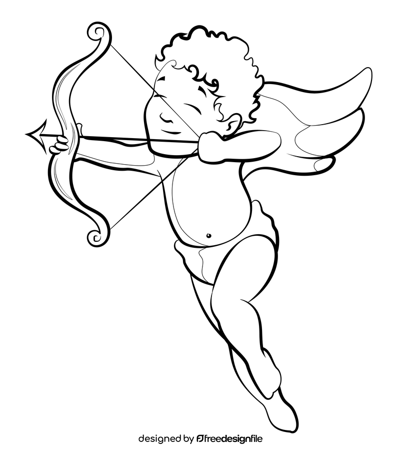 Valentines Day Cupid drawing black and white clipart