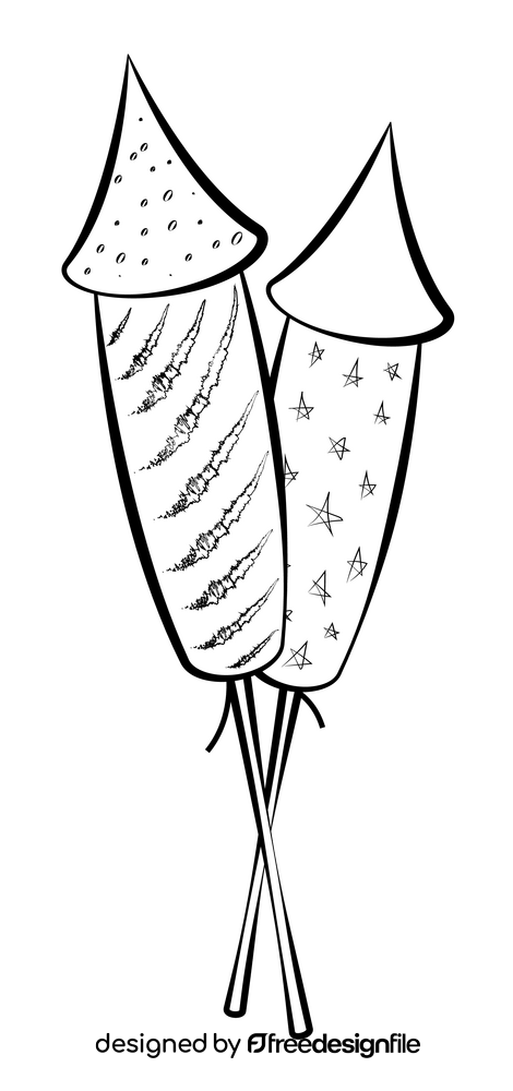 Independence day fireworks drawing black and white clipart