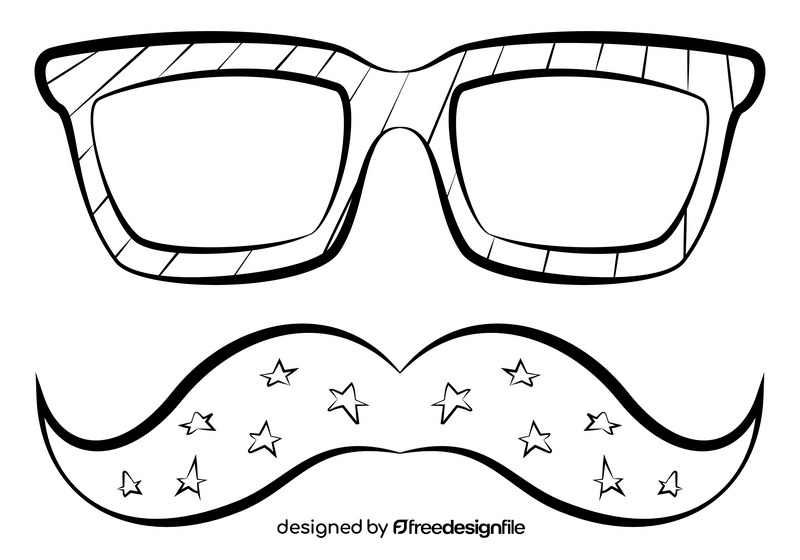 Mustache glasses 4th july drawing black and white clipart
