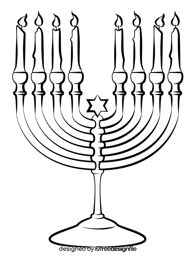 Hanukkah menorah drawing black and white clipart