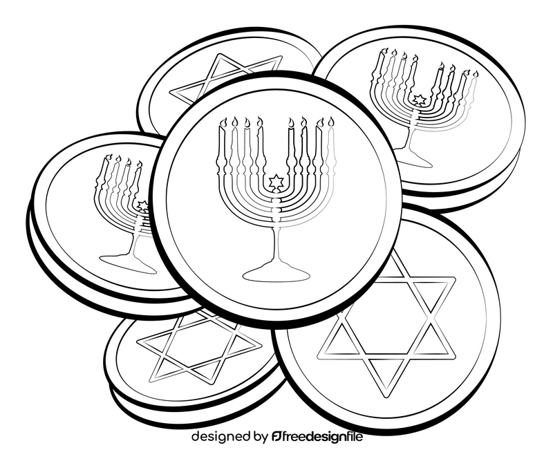 Hanukkah gelt drawing black and white clipart