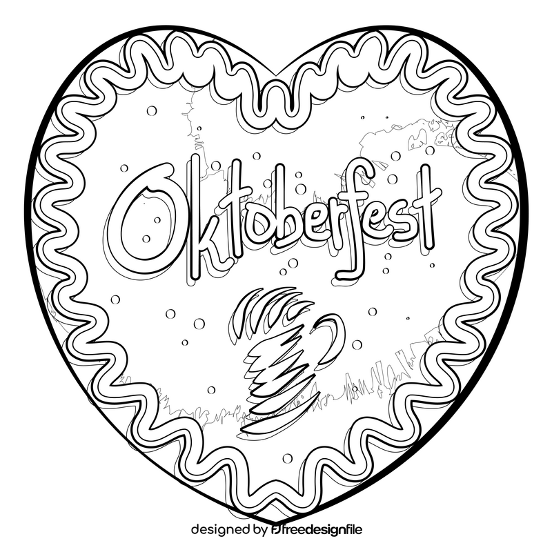 Oktoberfest gingerbread heart drawing black and white clipart