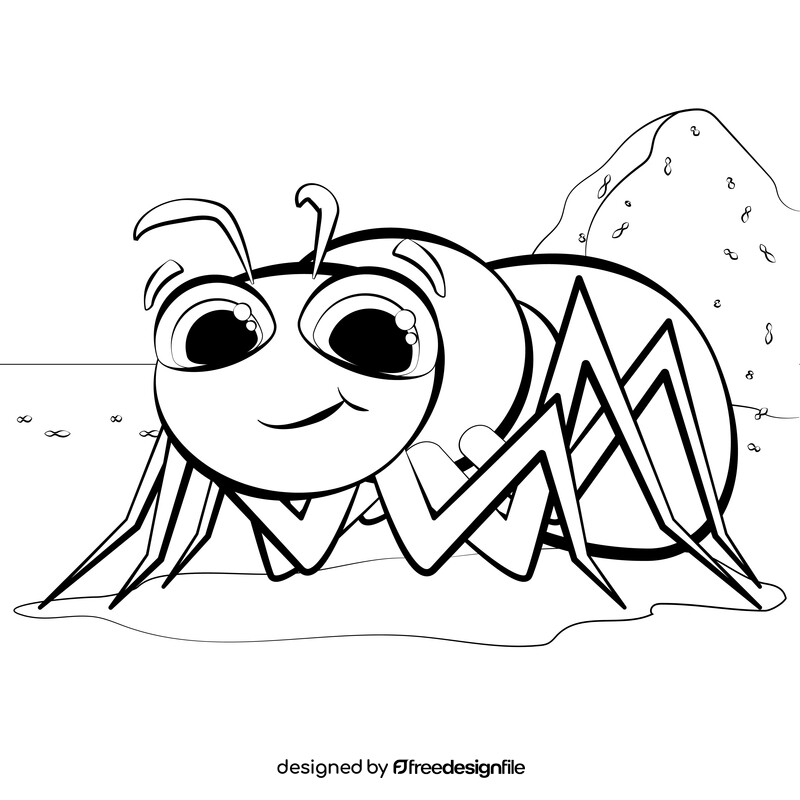 Ant cartoon black and white vector