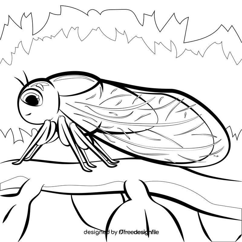 Cicada cartoon black and white vector