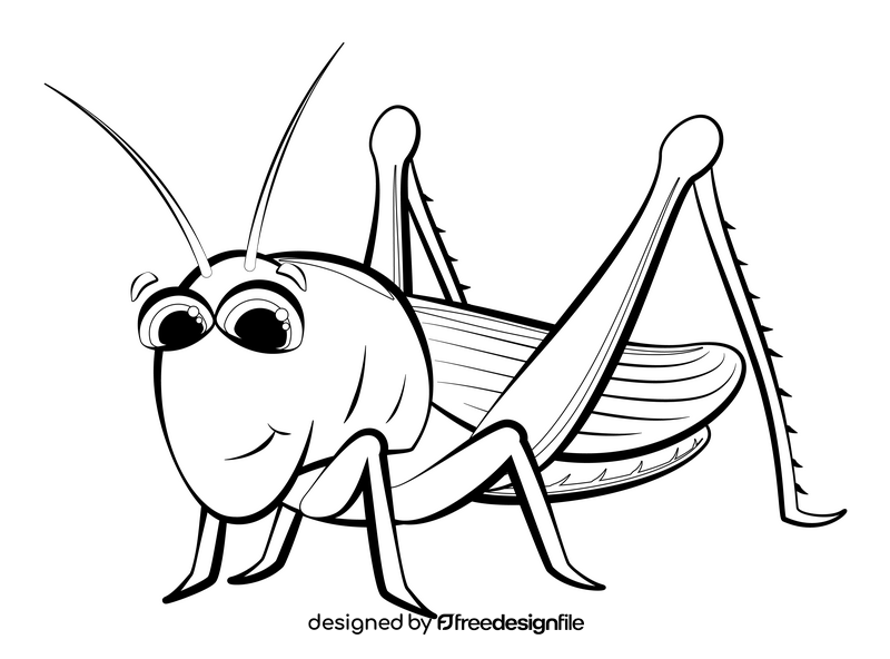 Grasshopper cartoon drawing black and white clipart