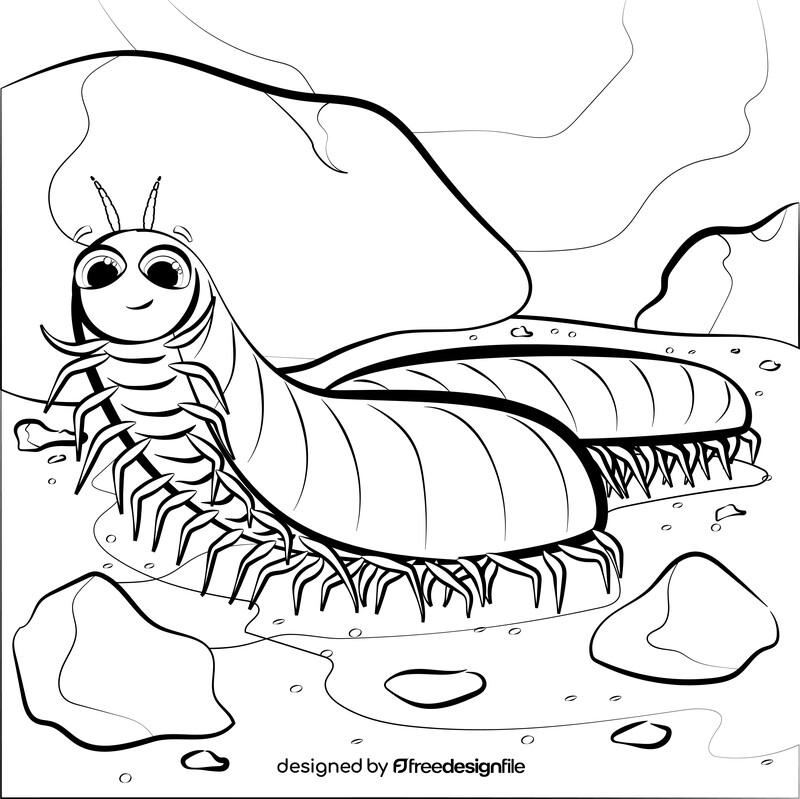 Millipede cartoon black and white vector