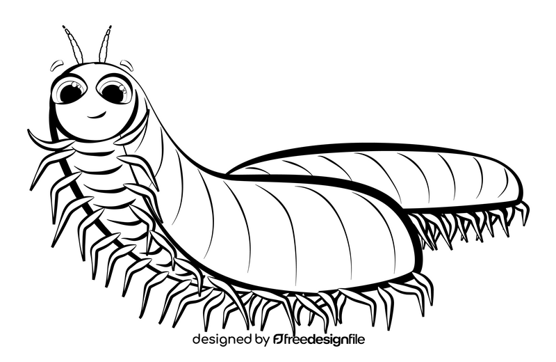 Millipede cartoon drawing black and white clipart