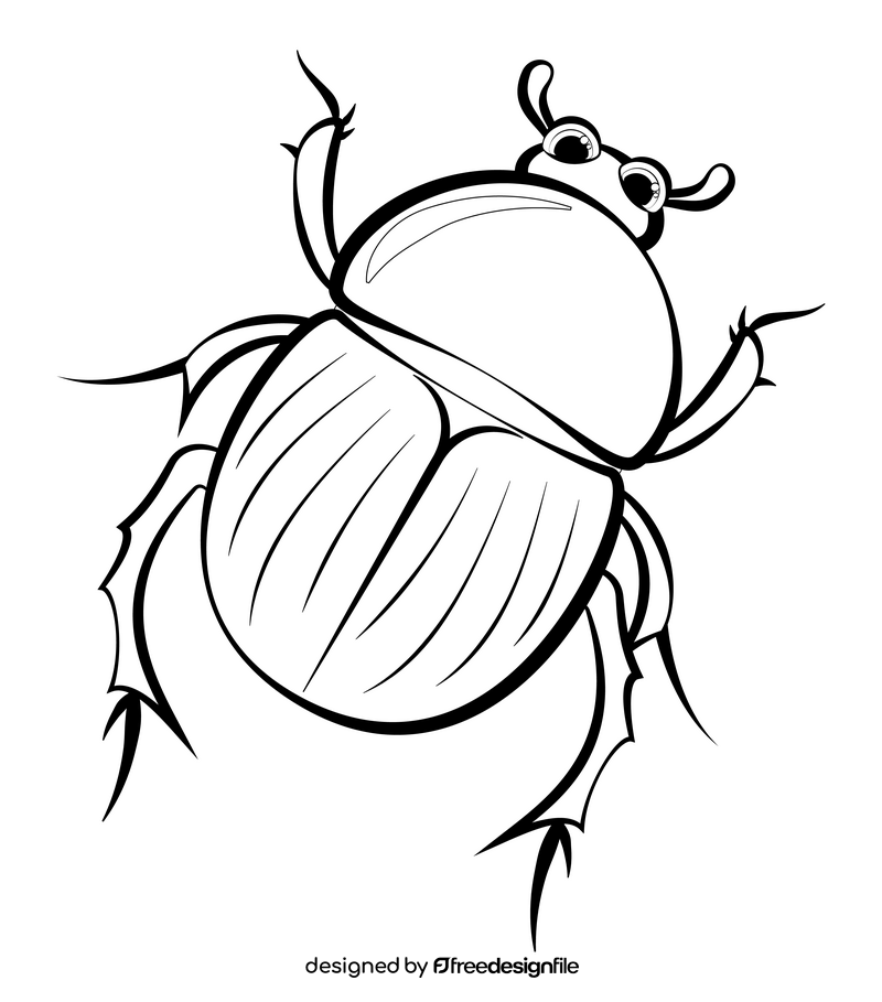 Scarab beetle cartoon drawing black and white clipart