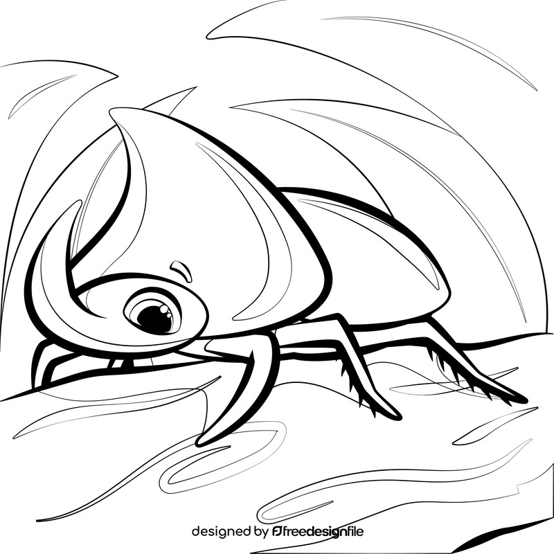 Rhinoceros beetle cartoon black and white vector