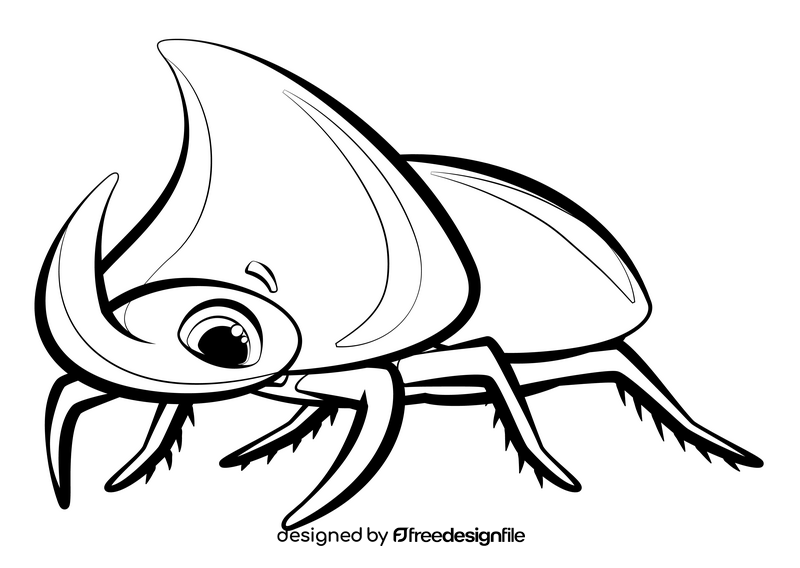 Rhinoceros beetle cartoon drawing black and white clipart