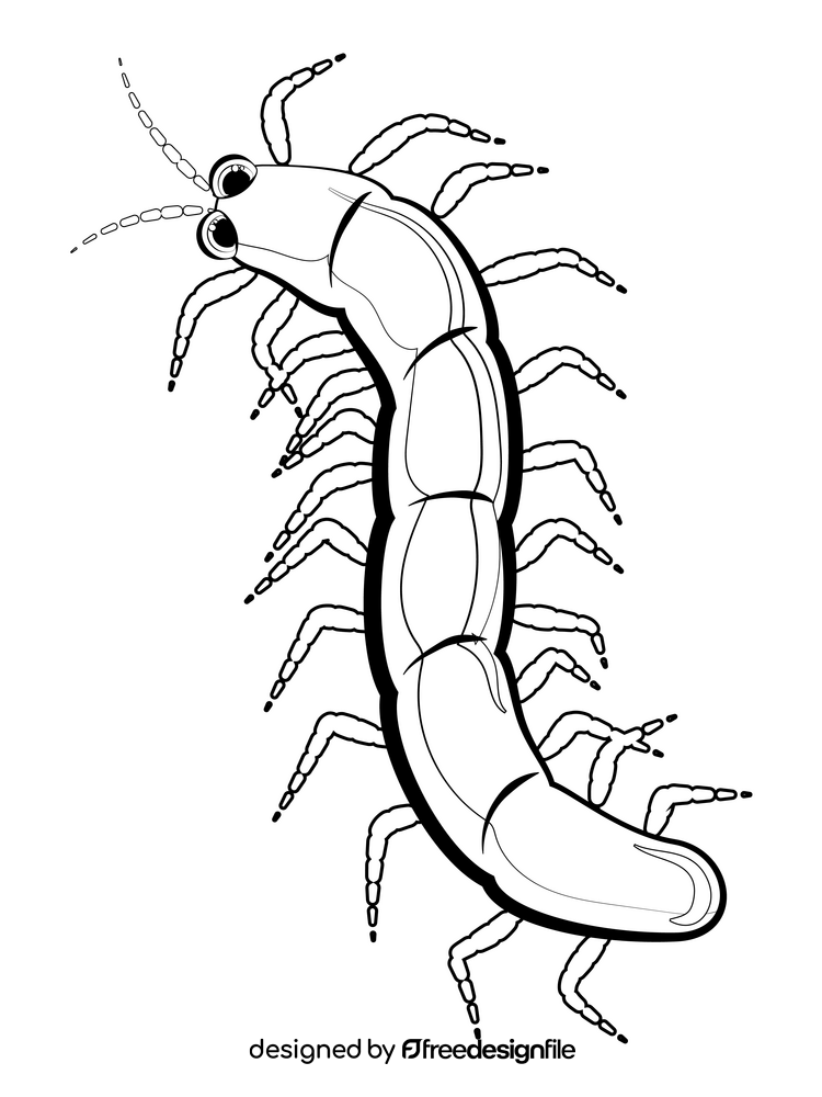 Centipede cartoon drawing black and white clipart