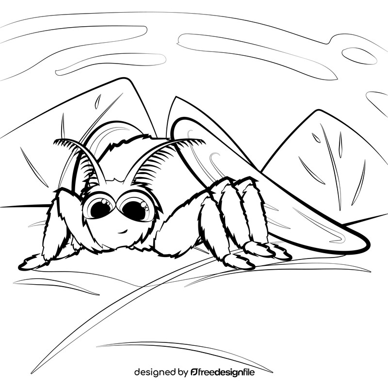 Cute moth cartoon black and white vector