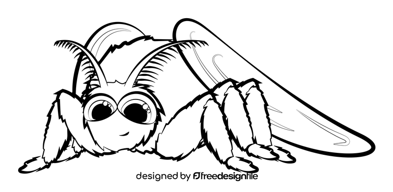 Cute moth cartoon drawing black and white clipart