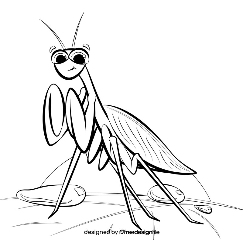 Praying mantis cartoon black and white vector