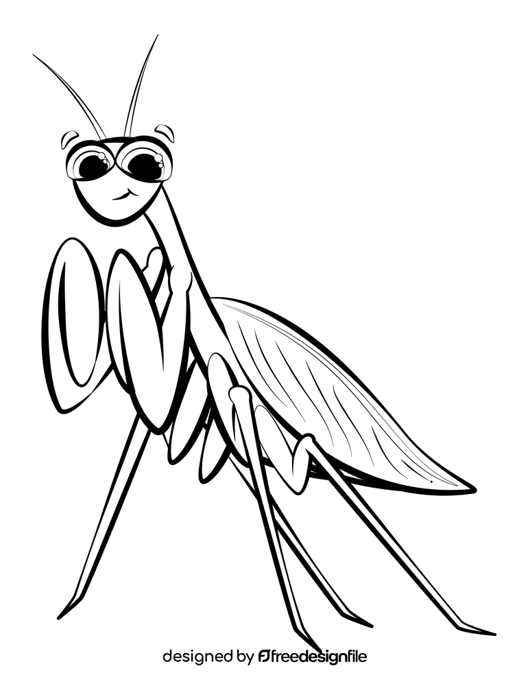 Praying mantis cartoon drawing black and white clipart