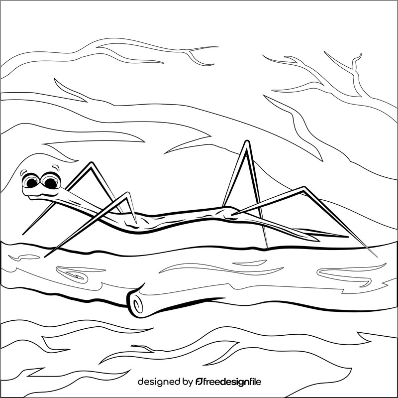 Walking stick bug insect cartoon black and white vector