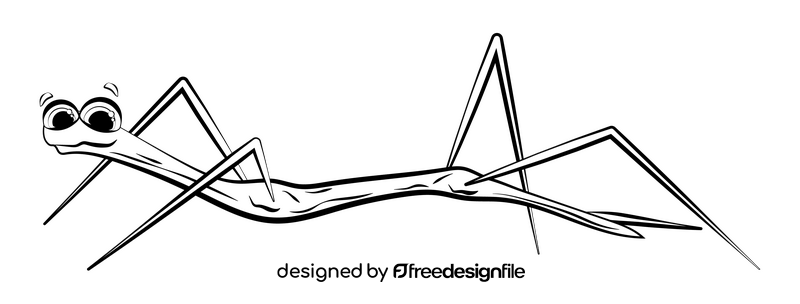 Walking stick bug insect cartoon drawing black and white clipart