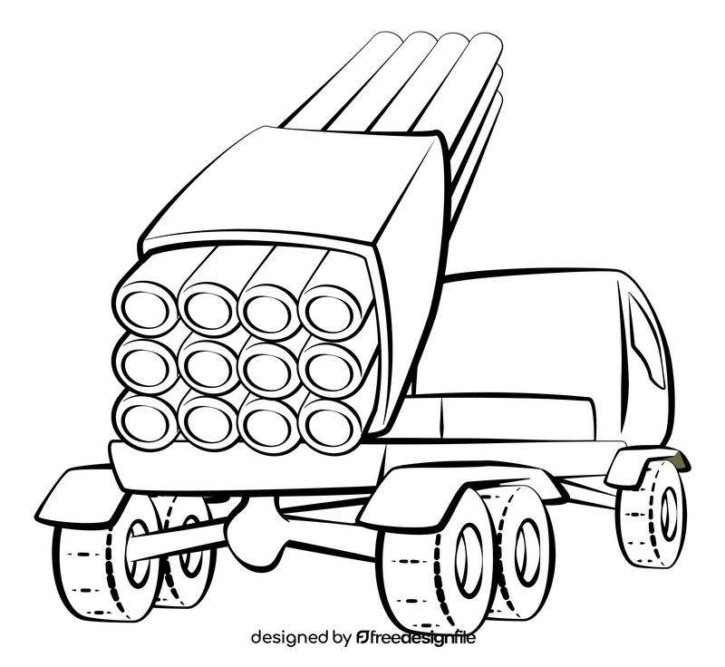 Missile launcher truck black and white clipart