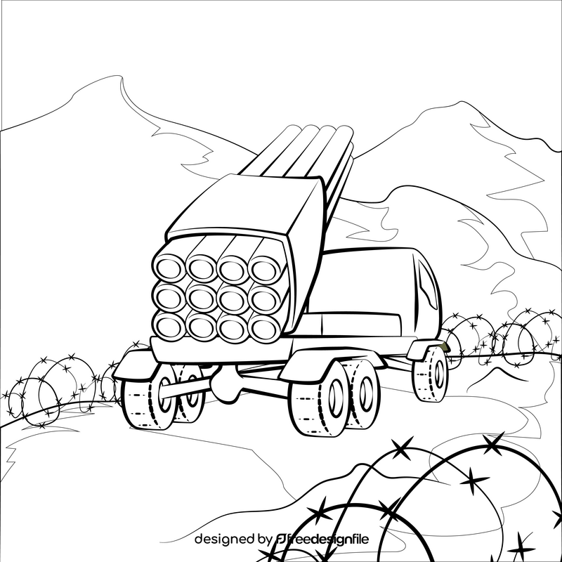 Missile launcher truck black and white vector