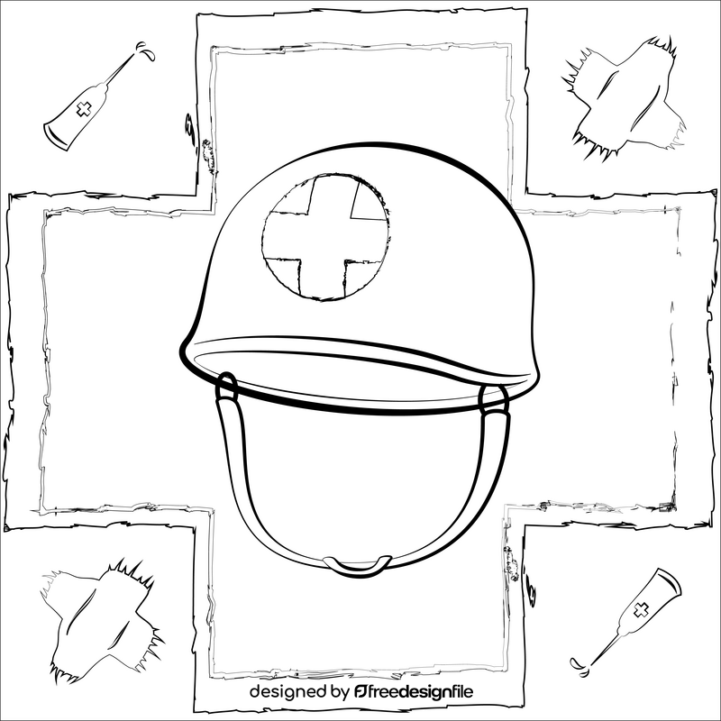 Medic helmet black and white vector