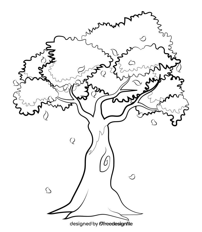Autumn tree drawing black and white clipart